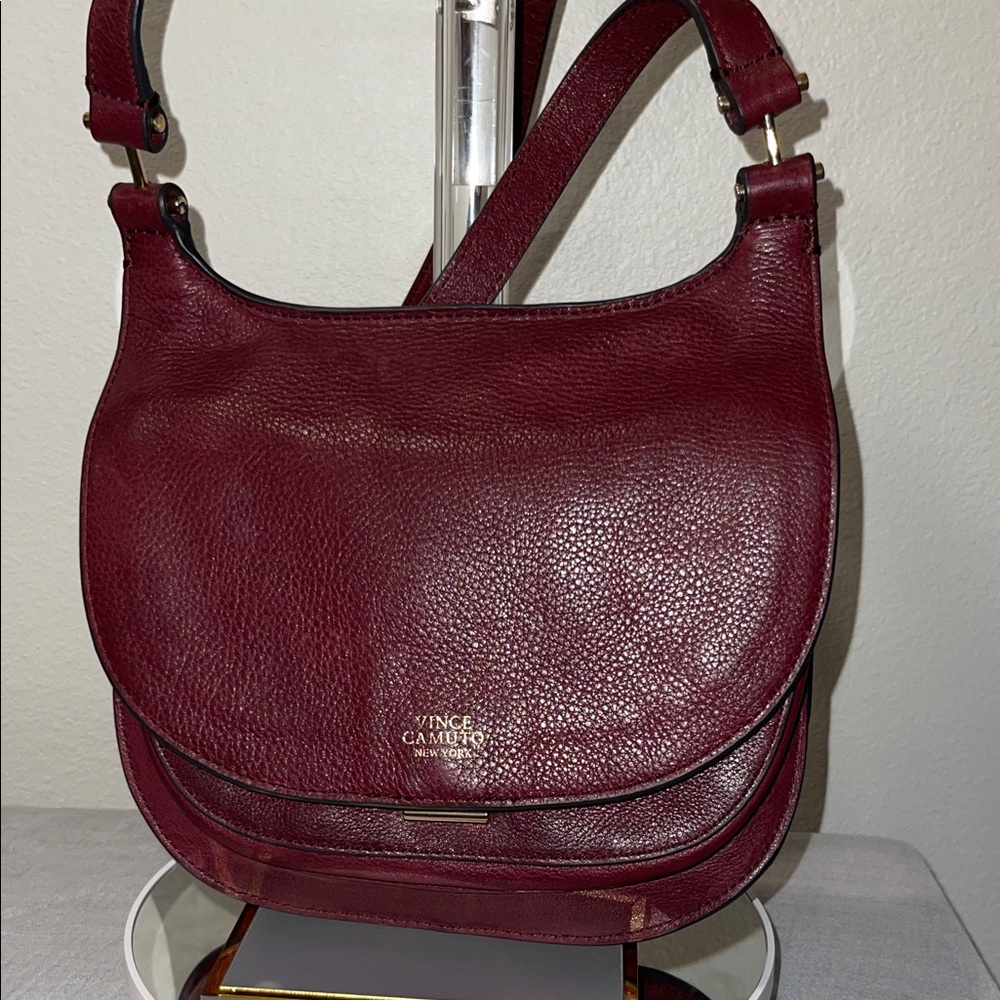 Vince Camuto Wine Red Leather Crossbody Saddle Bag SOLD